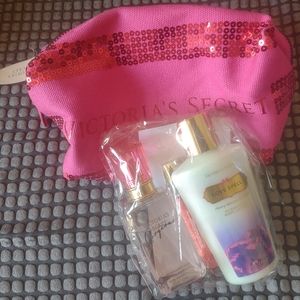 Victoria's Secret mist,  lotion and lip gloss in pouch